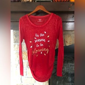 Motherhood Maternity Christmas Long Sleeved T. Tis The Season To Be Glowing
